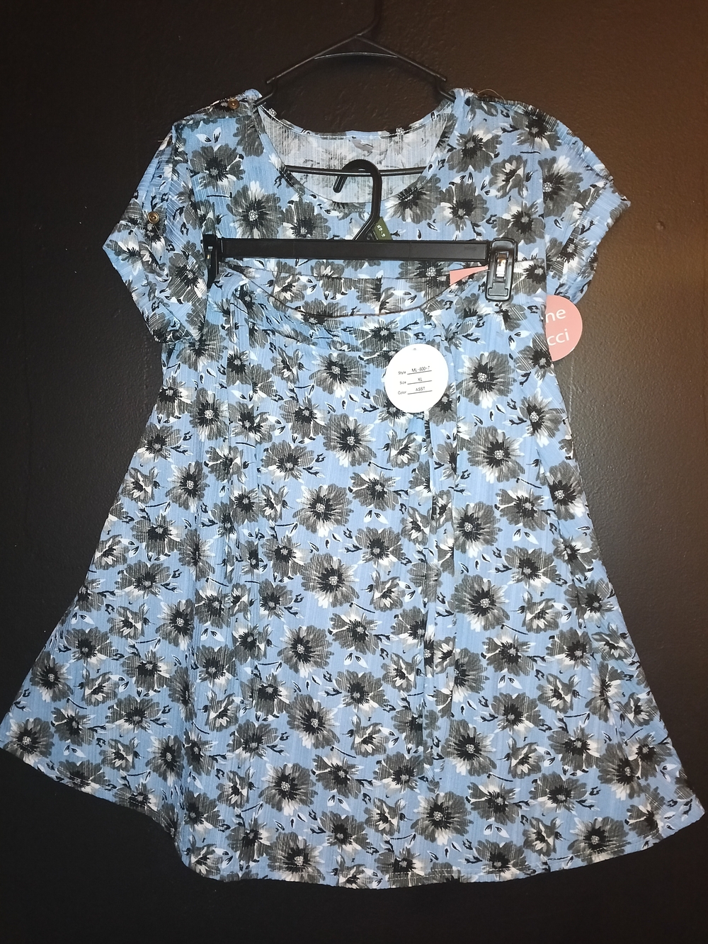 Blue Floral Short Sleeve A-Line Top